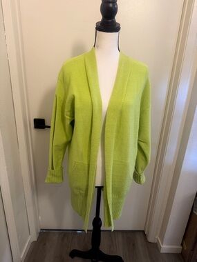 Lime Green Open-Front Women's Sweater Cardigan